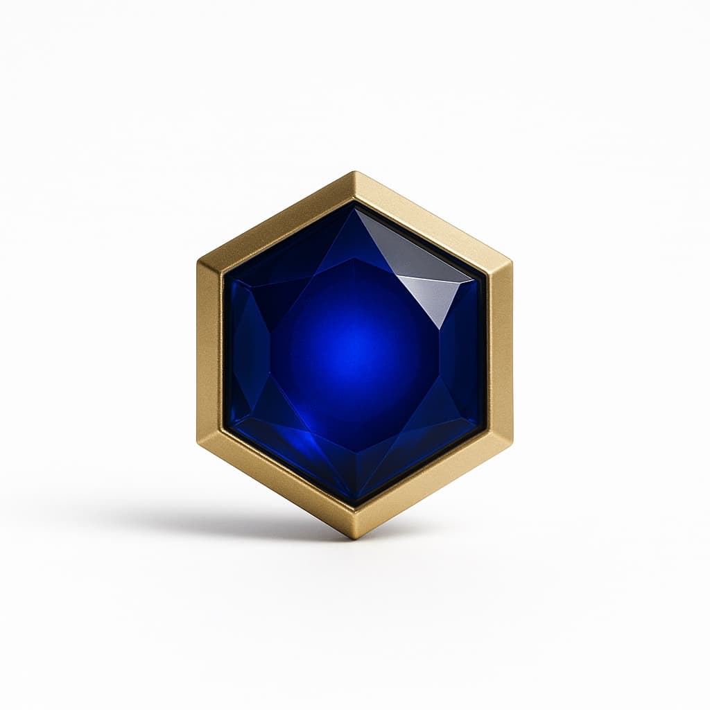 A faceted cobalt seal of proof with champagne-gold edges